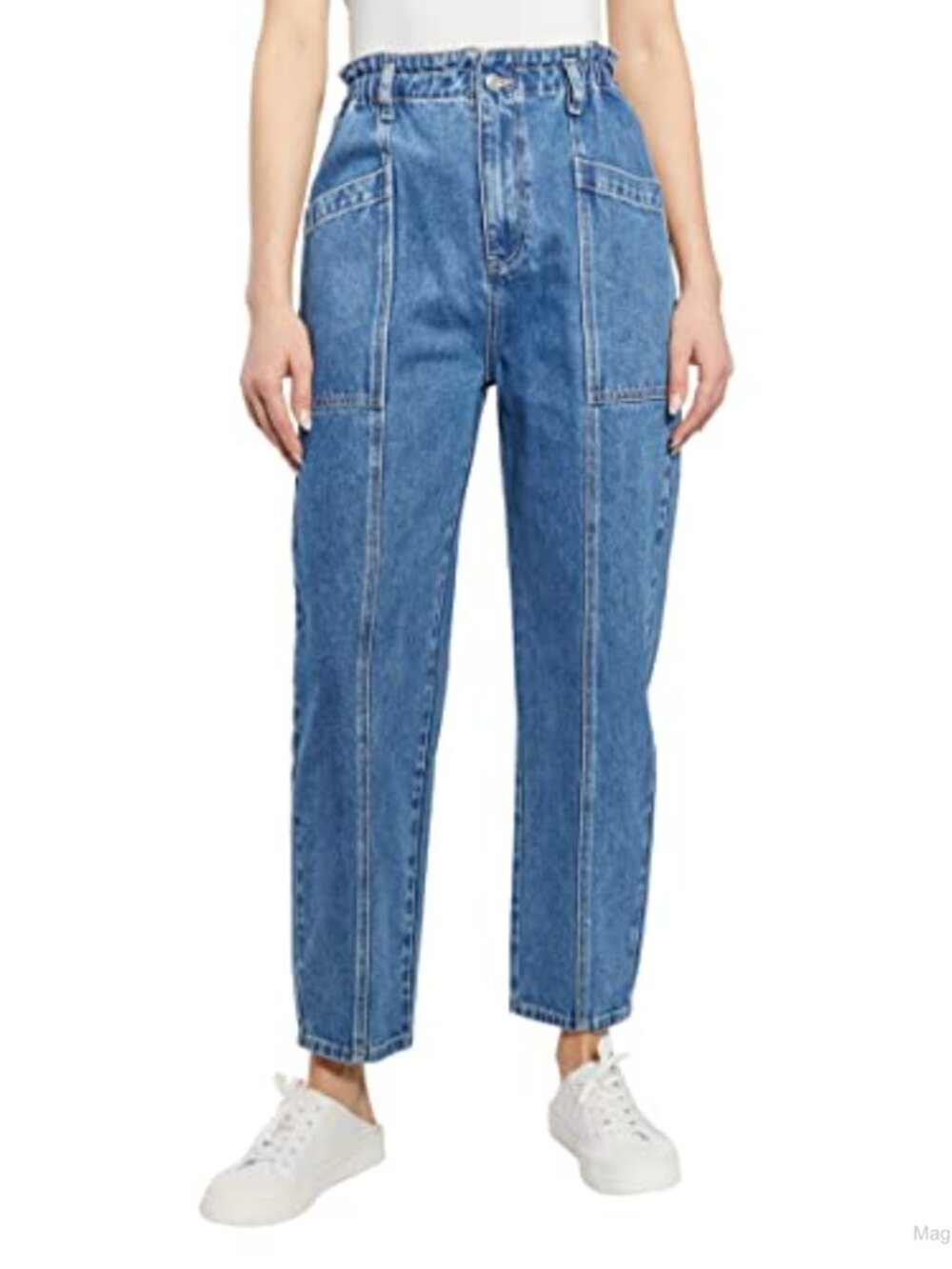 High Rise Straight Leg Denim Jeans 100% Cotton Five Pocket